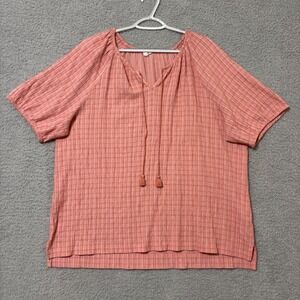 Boho Peasant Blouse Flowy Textured Top Casual Plus Size 2X Coral Pink Tassel